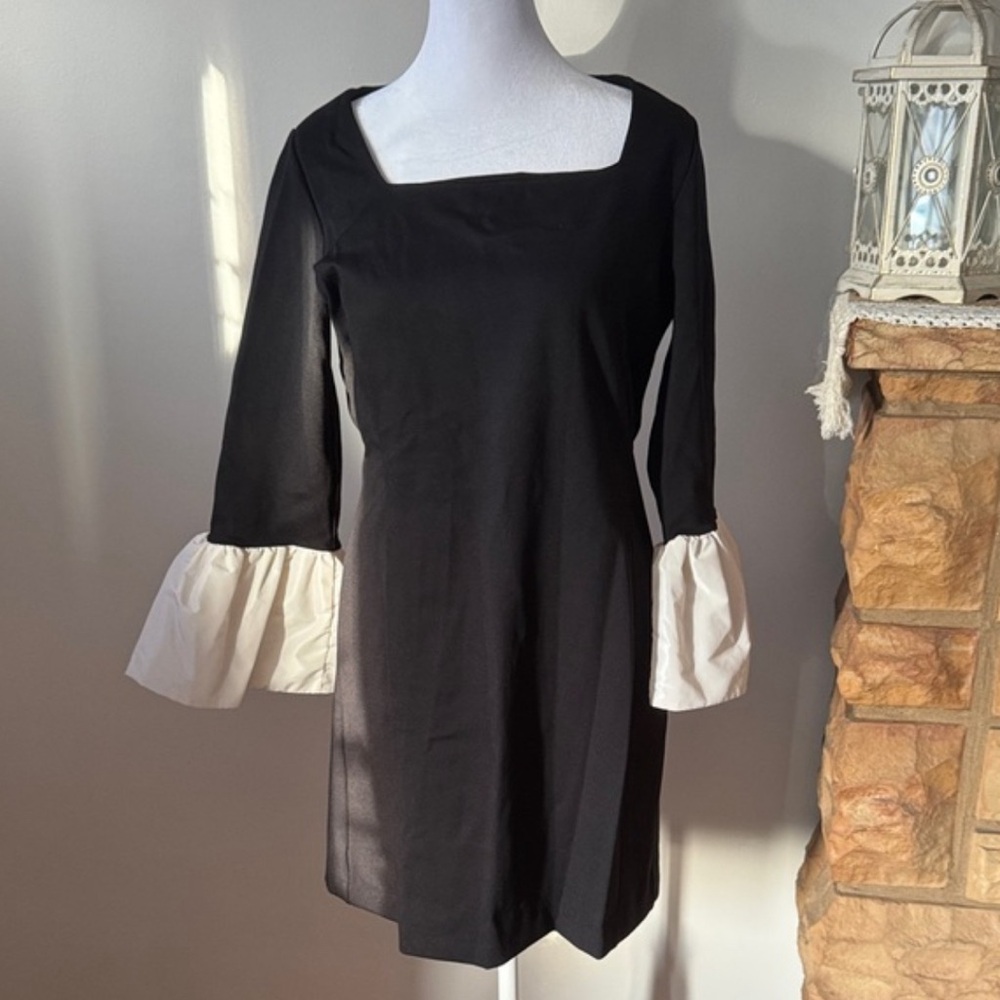 LOFT Black Dress with White Bell Sleeves